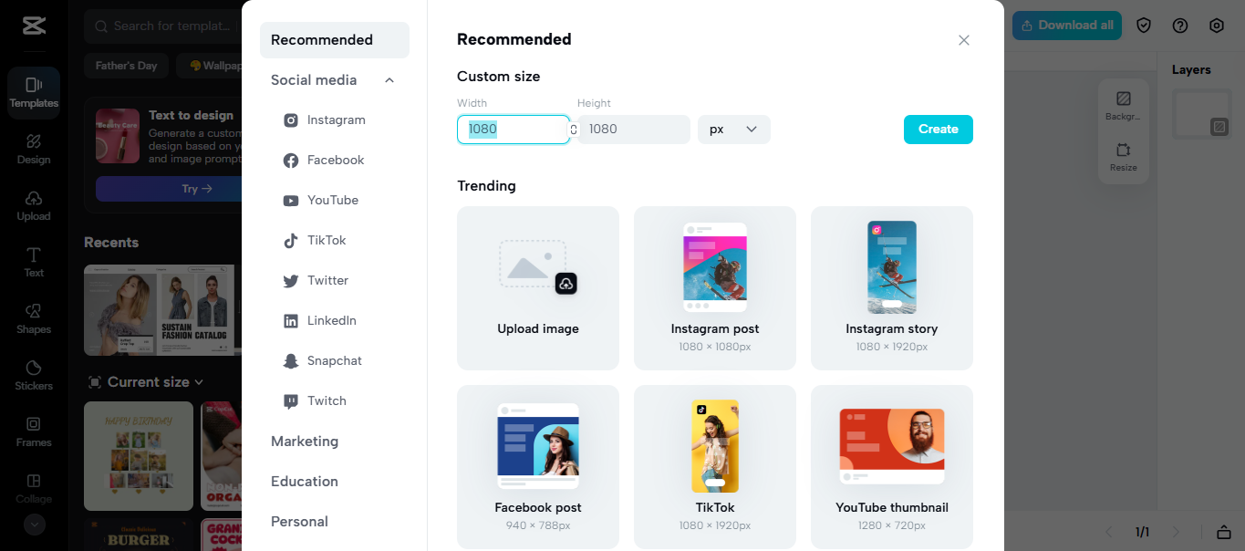 Uploading an image to CapCut Web