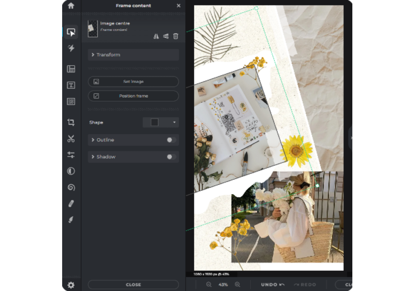 Arranging pictures in the layout with Pixlr collage