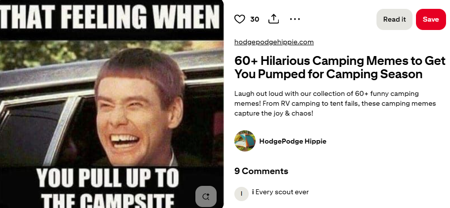 That feeling when you pull up to the campsite meme