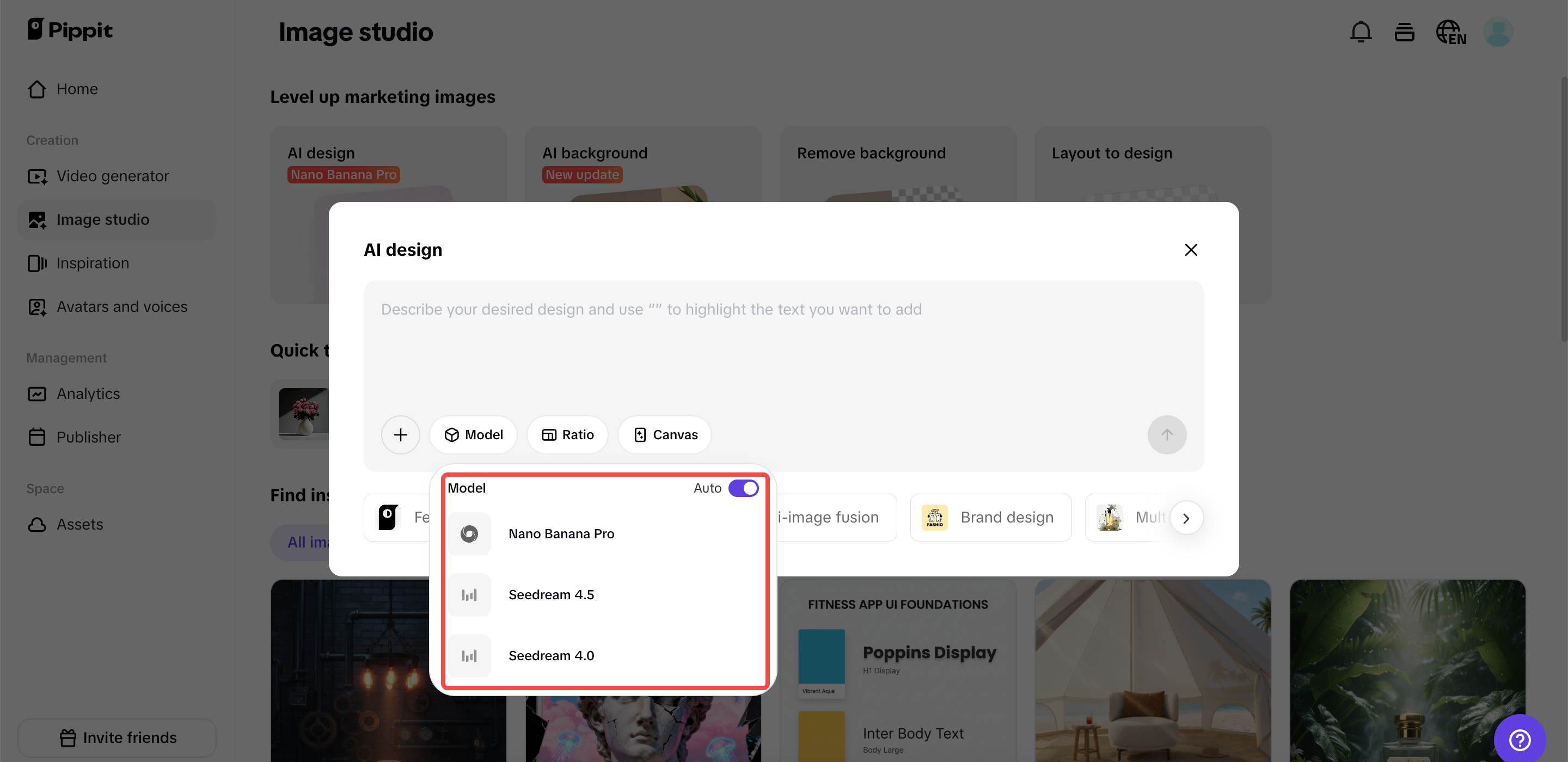 Pippit modely generování obrázků