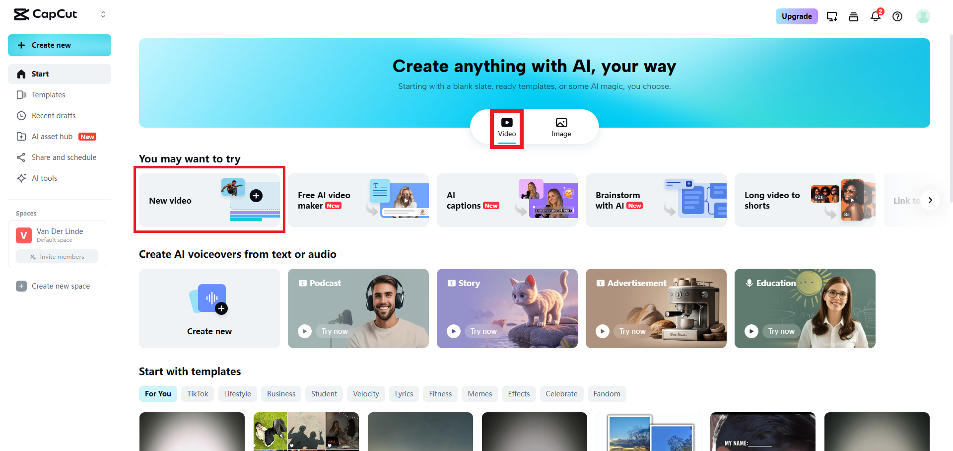 Select the new video option