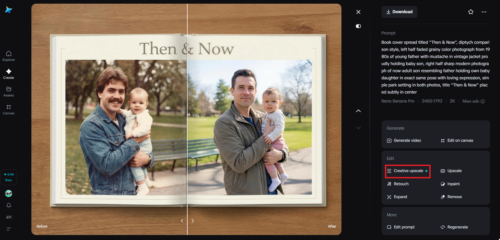 Creative upscale feature in Dreamina