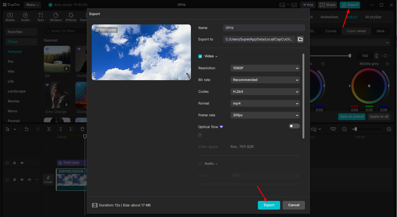 Exporting video from the CapCut desktop video editor