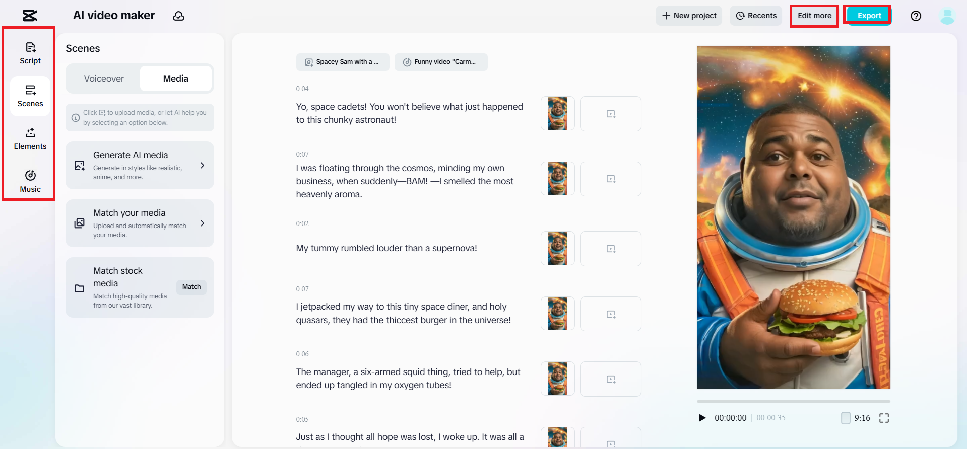 Layar pengeditan dasar