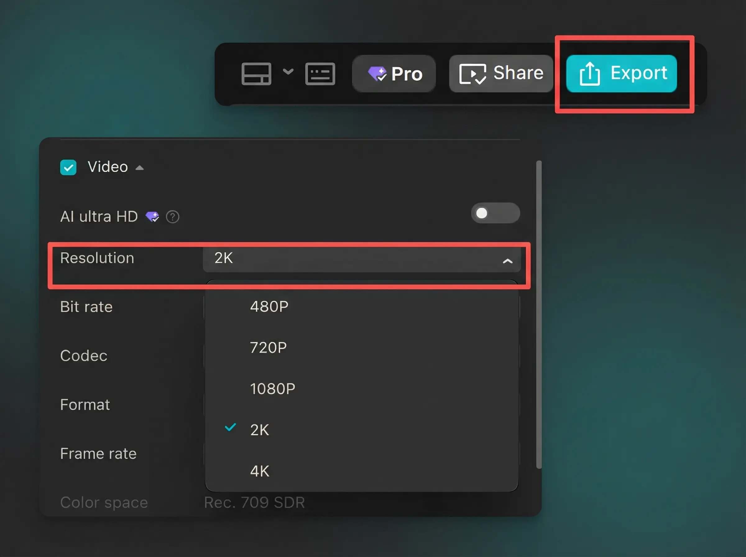 Возможность разрешения 2K / 4K в клиенте CapCut