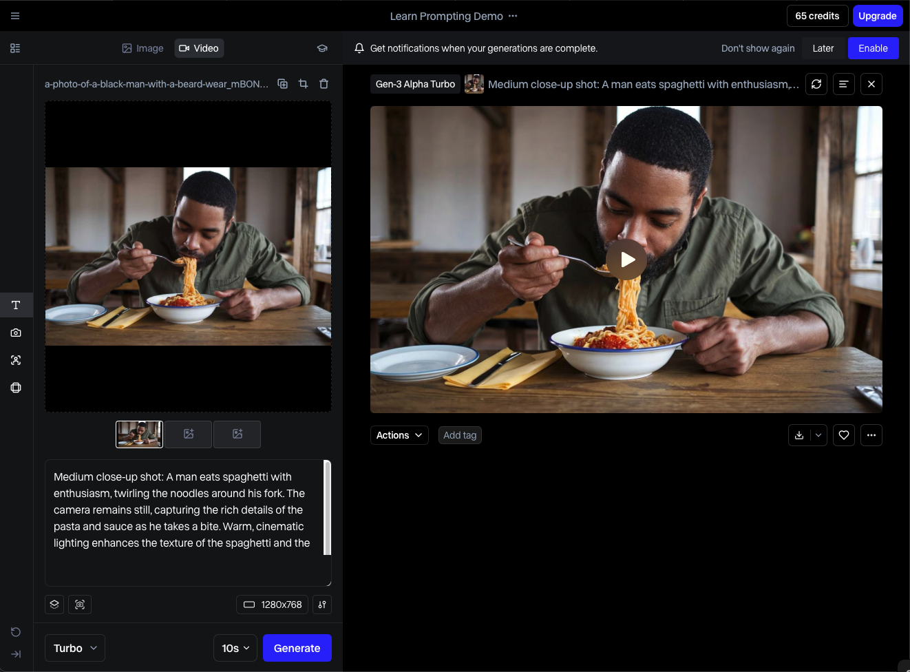Interface of Runway - an efficient AI video generation model