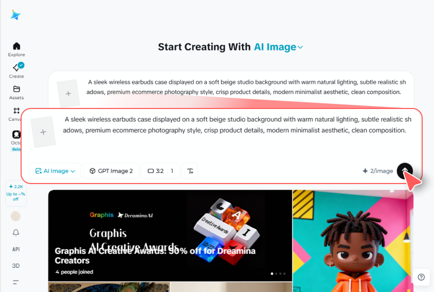 Upload your product photo and write a prompt
