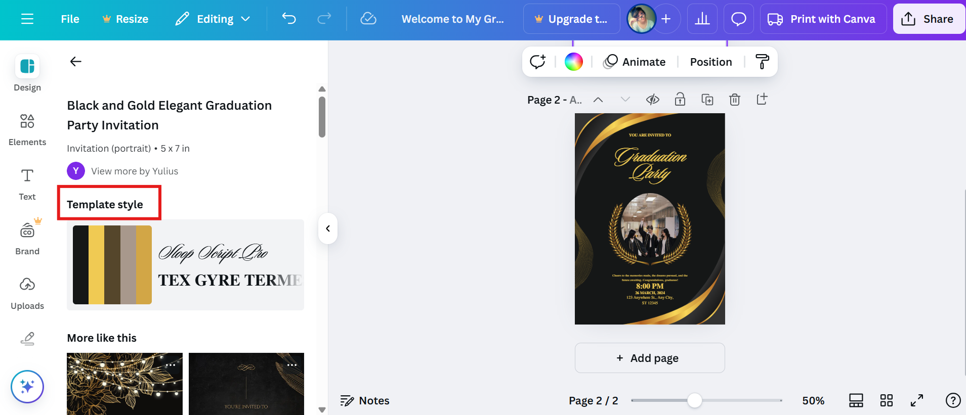 Choose graduation templates