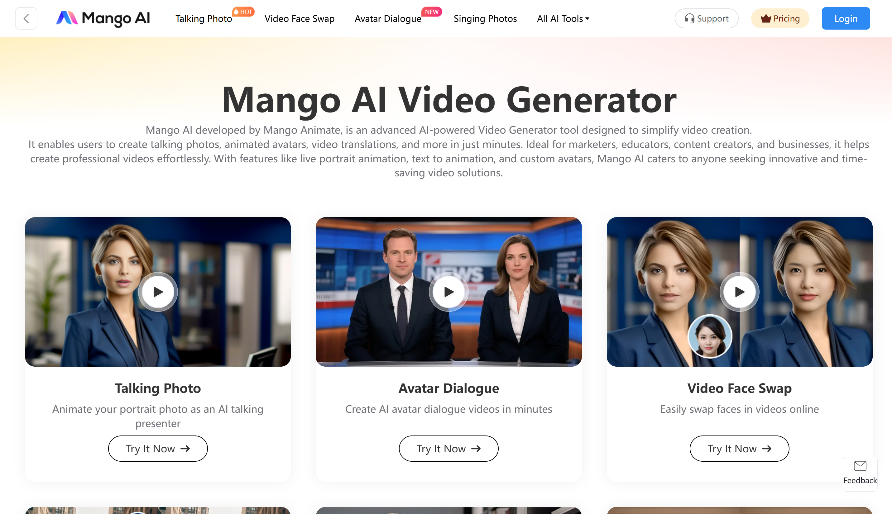 Interface of Mango AI - an efficient AI video generator with no sign up