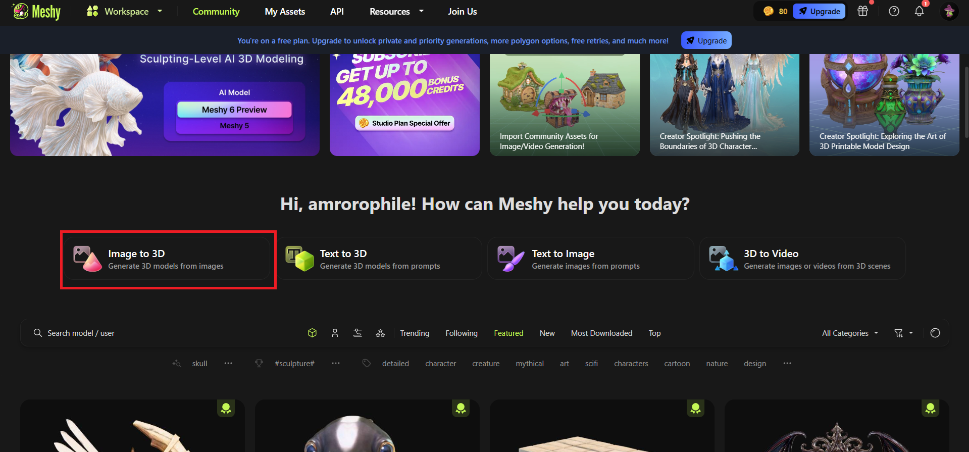 Access the Image to 3D tool