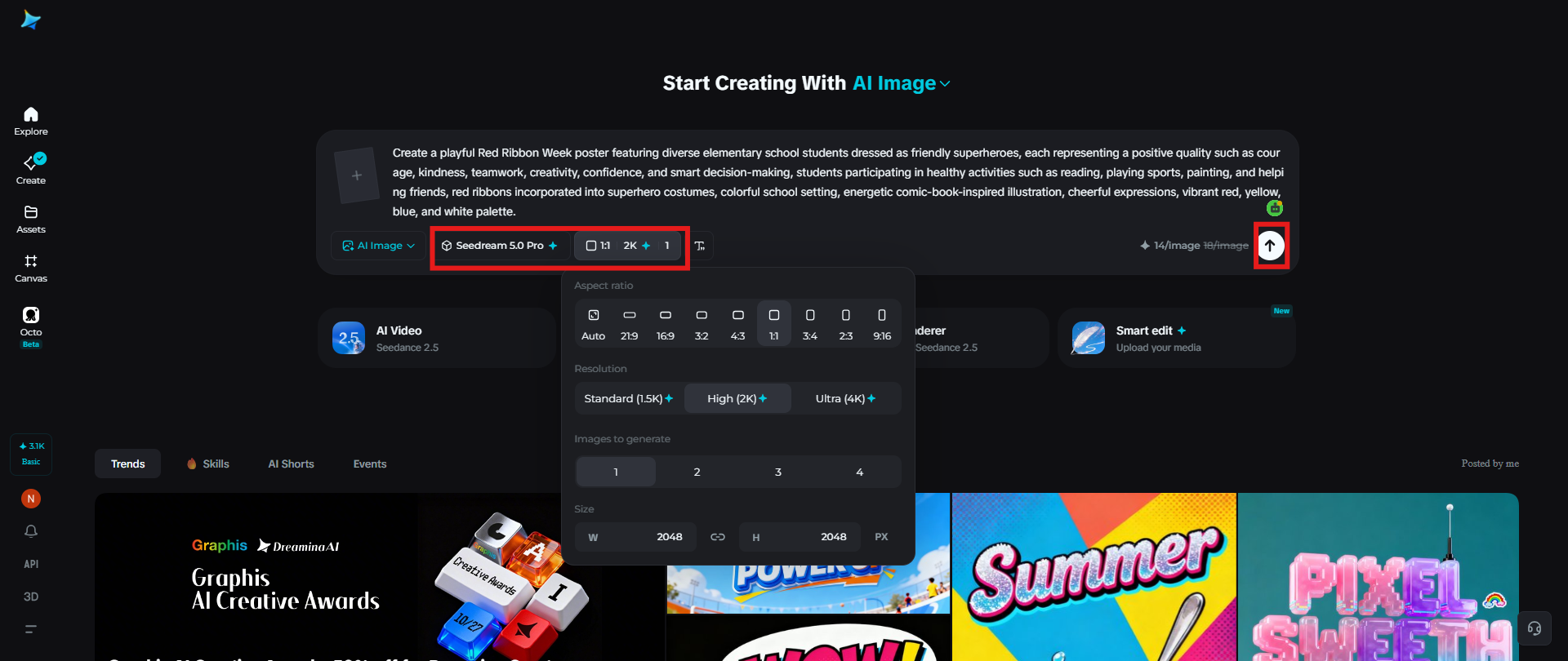 Adjust settings and generate