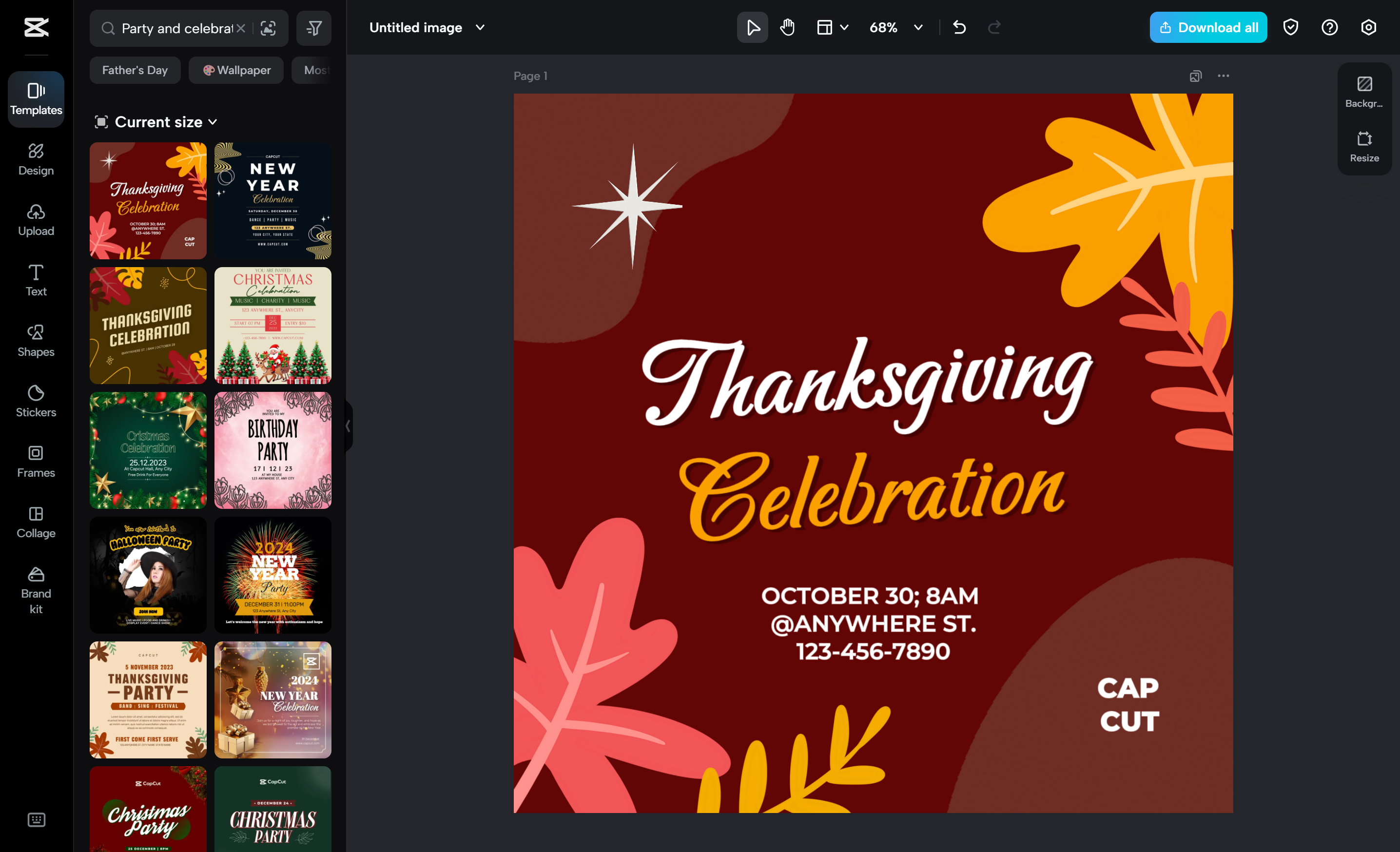 Party and celebration flyers in CapCut