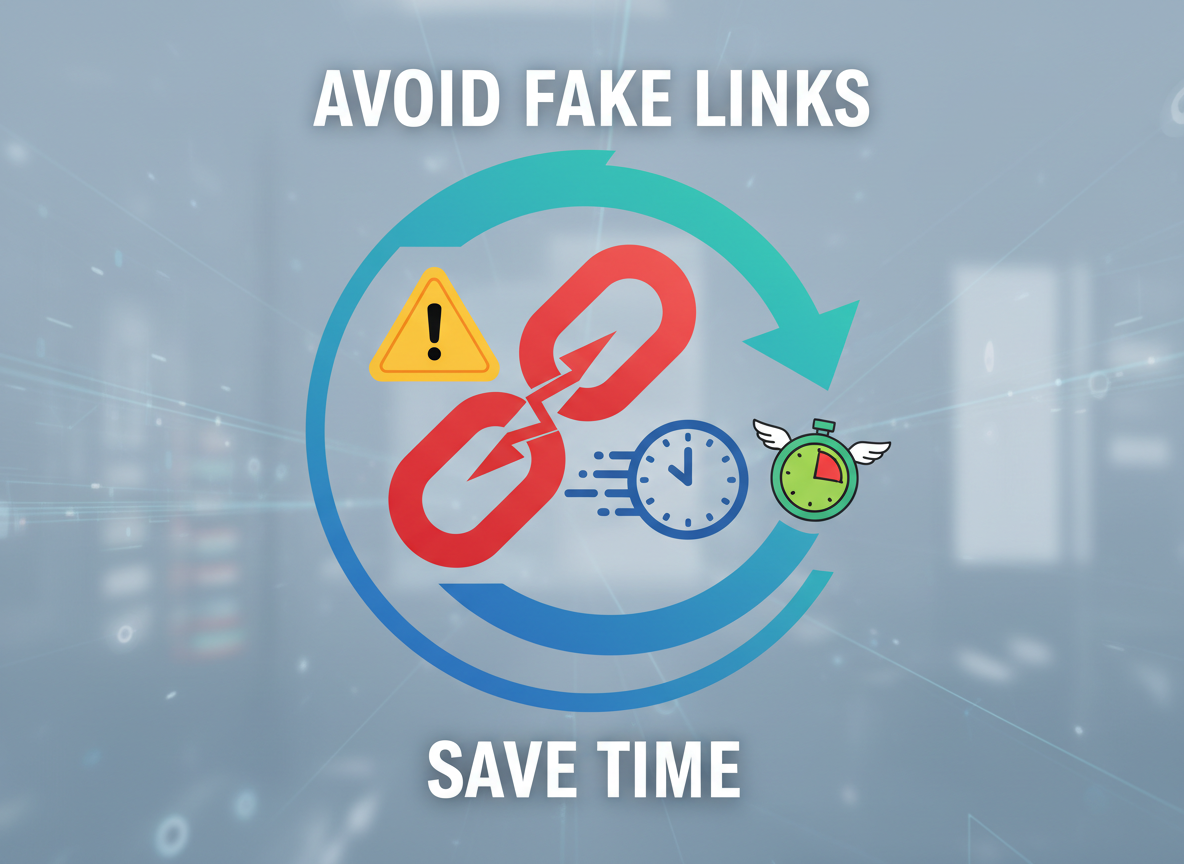 Avoid fake links and save time—broken link and warning sign.