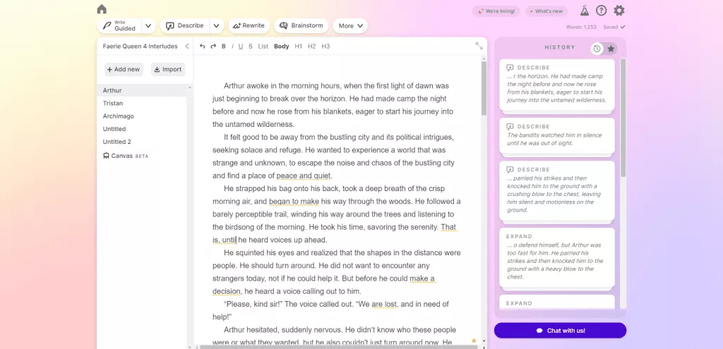 Writing content with AI on Sudowrite