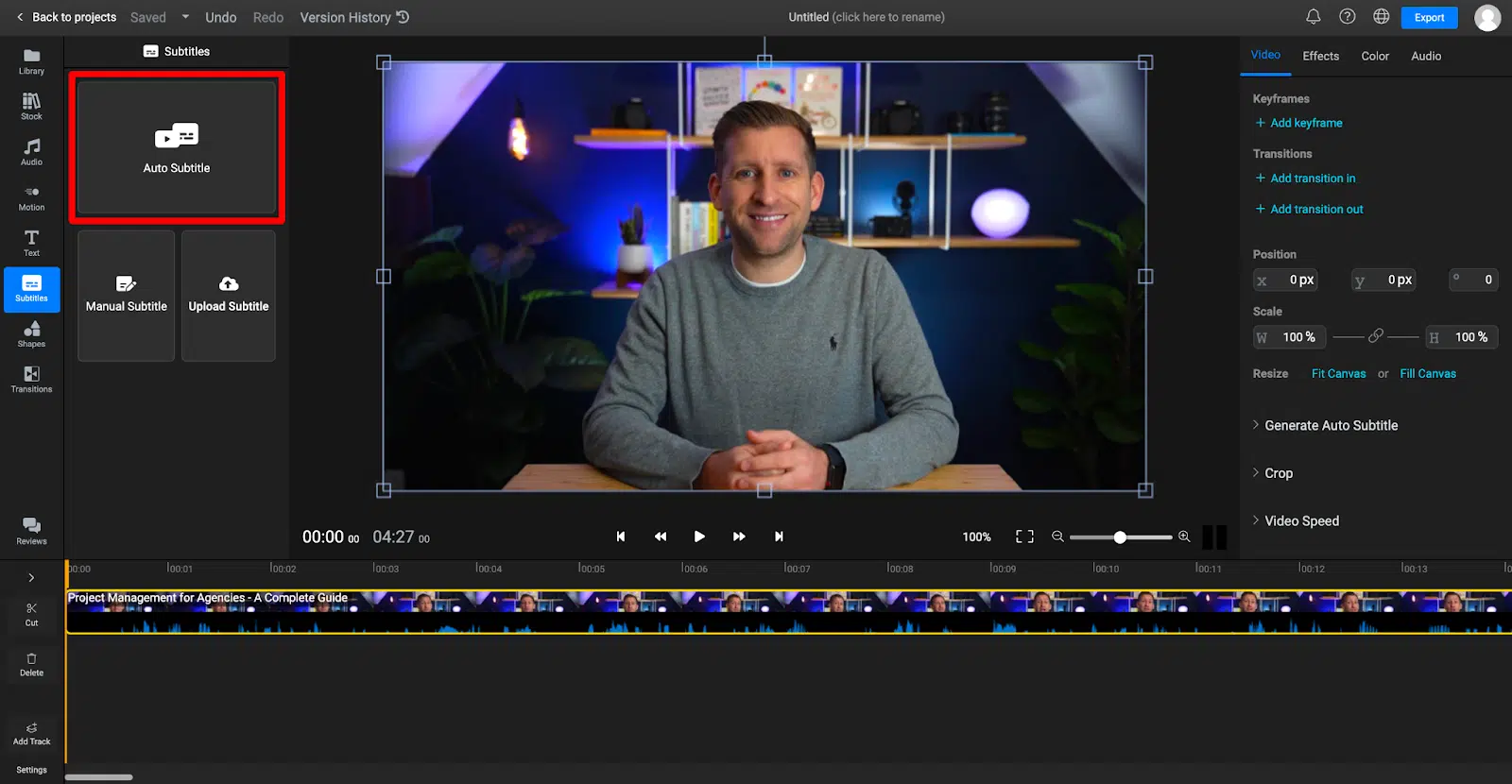 Interface Flixier -  the reliable video to caption converter