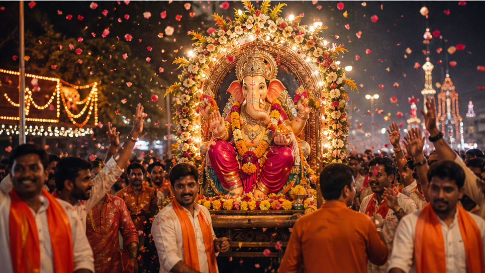 Ganesha AI Video Prompts For Ganesh Chaturthi — Festival Procession Finale