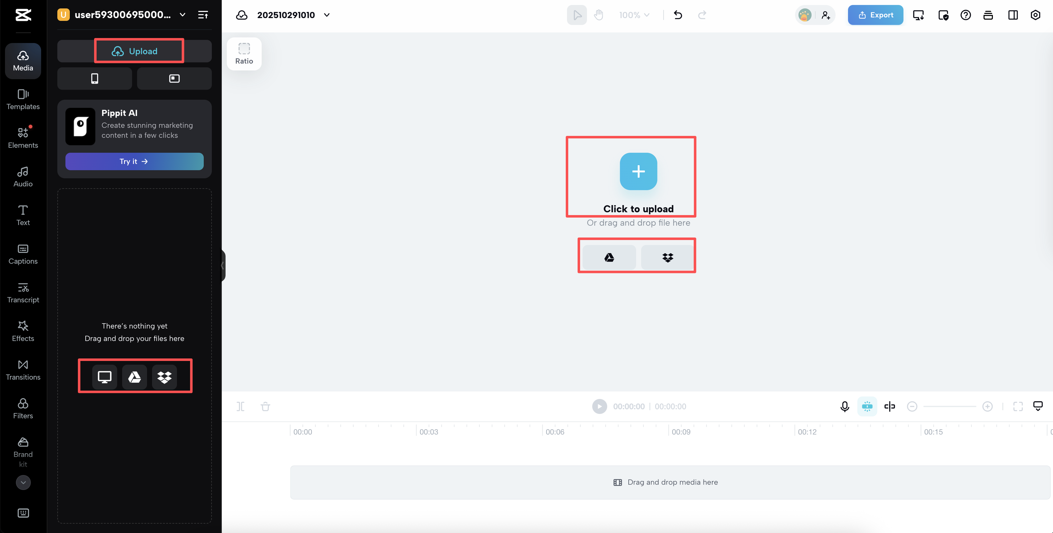 click 'Upload' or select 'Click to upload' to upload your files