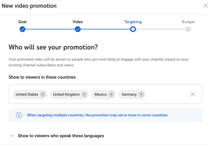 Choosing the target audience for YouTube subscriber ads