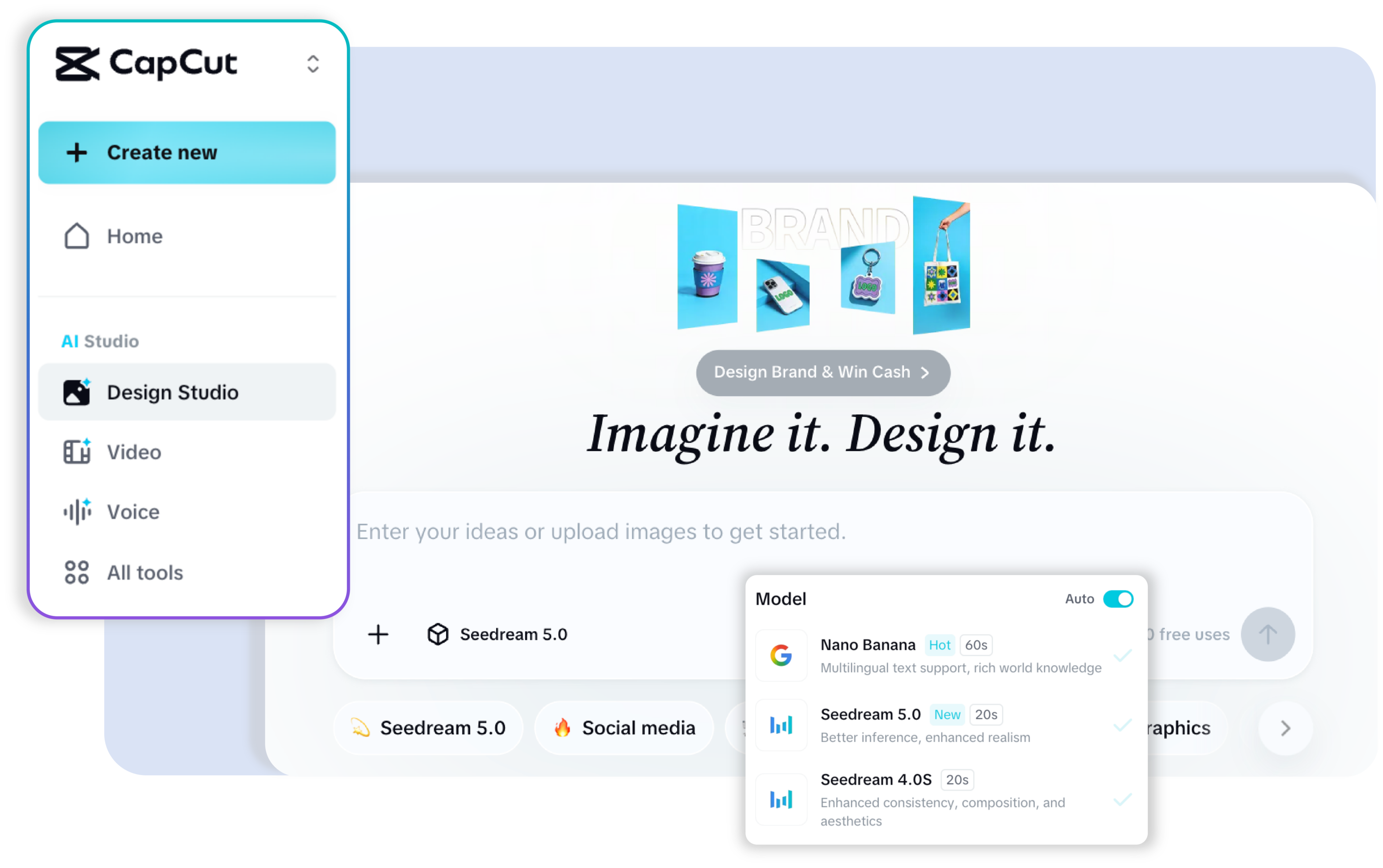 CapCut 열고 디자인 스튜디오 시작