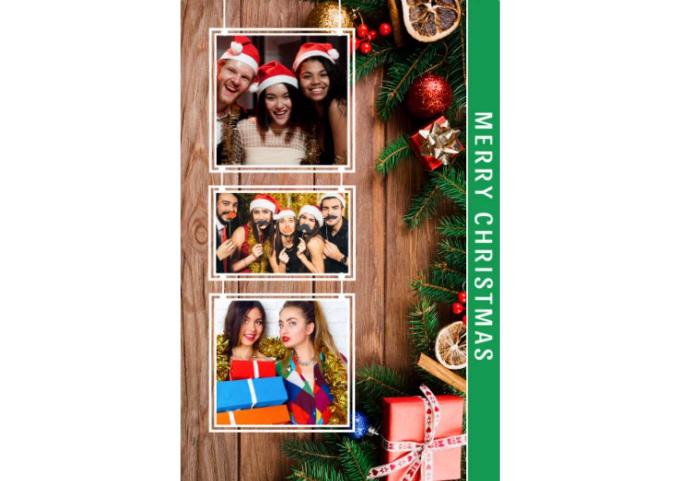 Festive friend collage with Christmas decorations and laughter