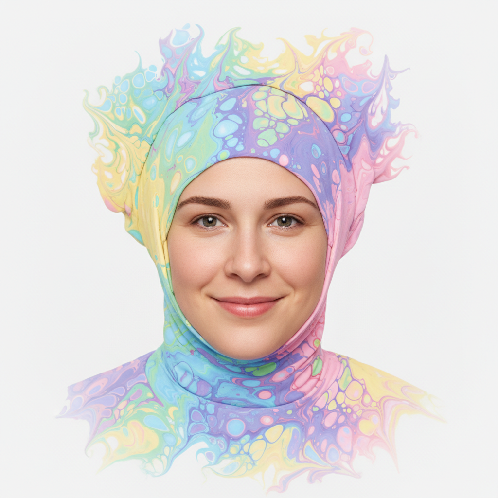 Playful creator profile avatar in pastel rainbow acrylic pour marbling style with soft tones and clean background.