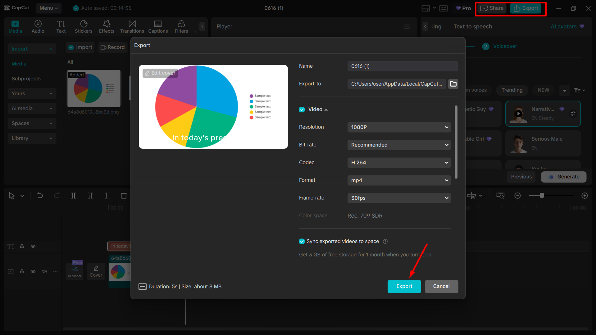 Exporting the media from the CapCut desktop video editor