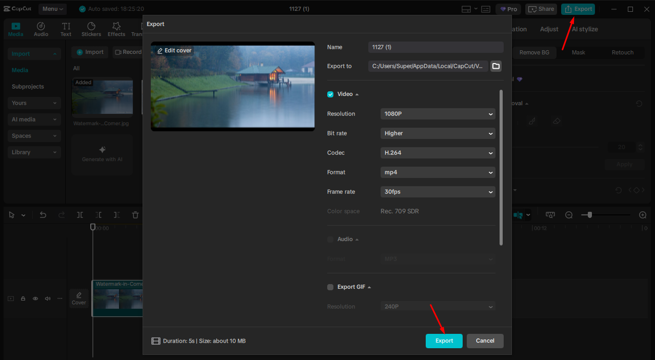 Exporting video with no watermark from CapCut Web
