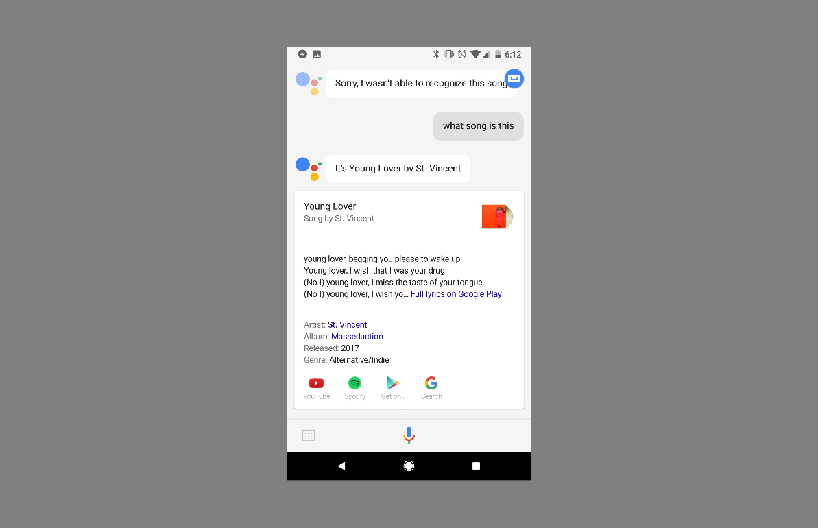 Поиск текста песни по словам с помощью Google Ассистента