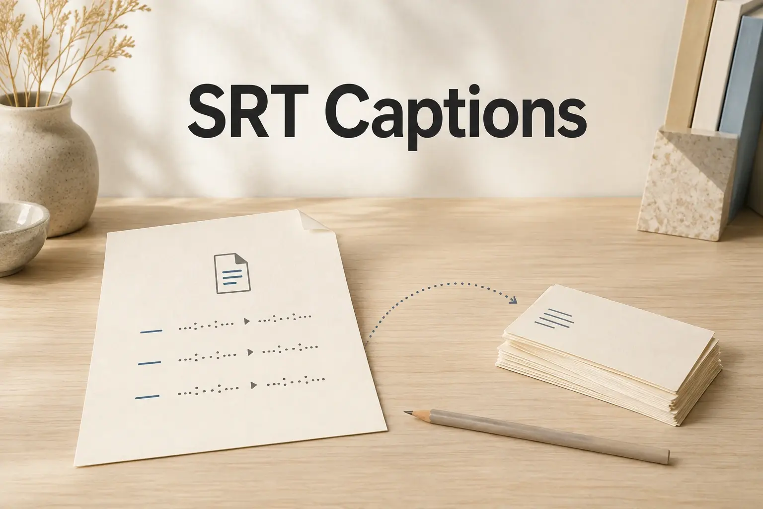 SRT Captions cover with a paper file and caption handoff cards