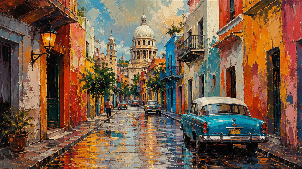 Hand-Painted Brushwork AI Filter — Painted city vignette