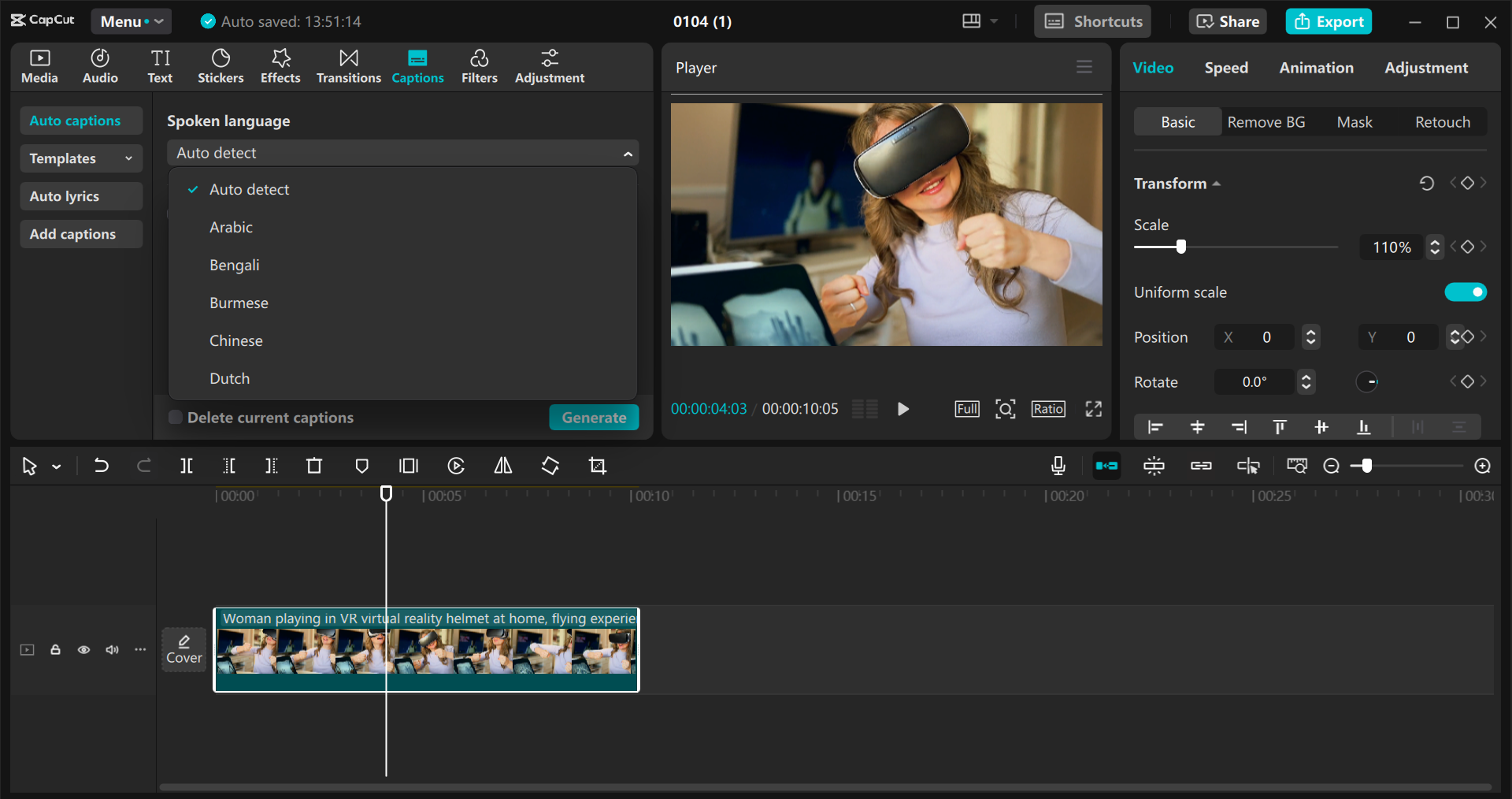 L'interfaccia dell' CapCut editor video desktop - uno strumento utile per aggiungere didascalie automatiche ai video