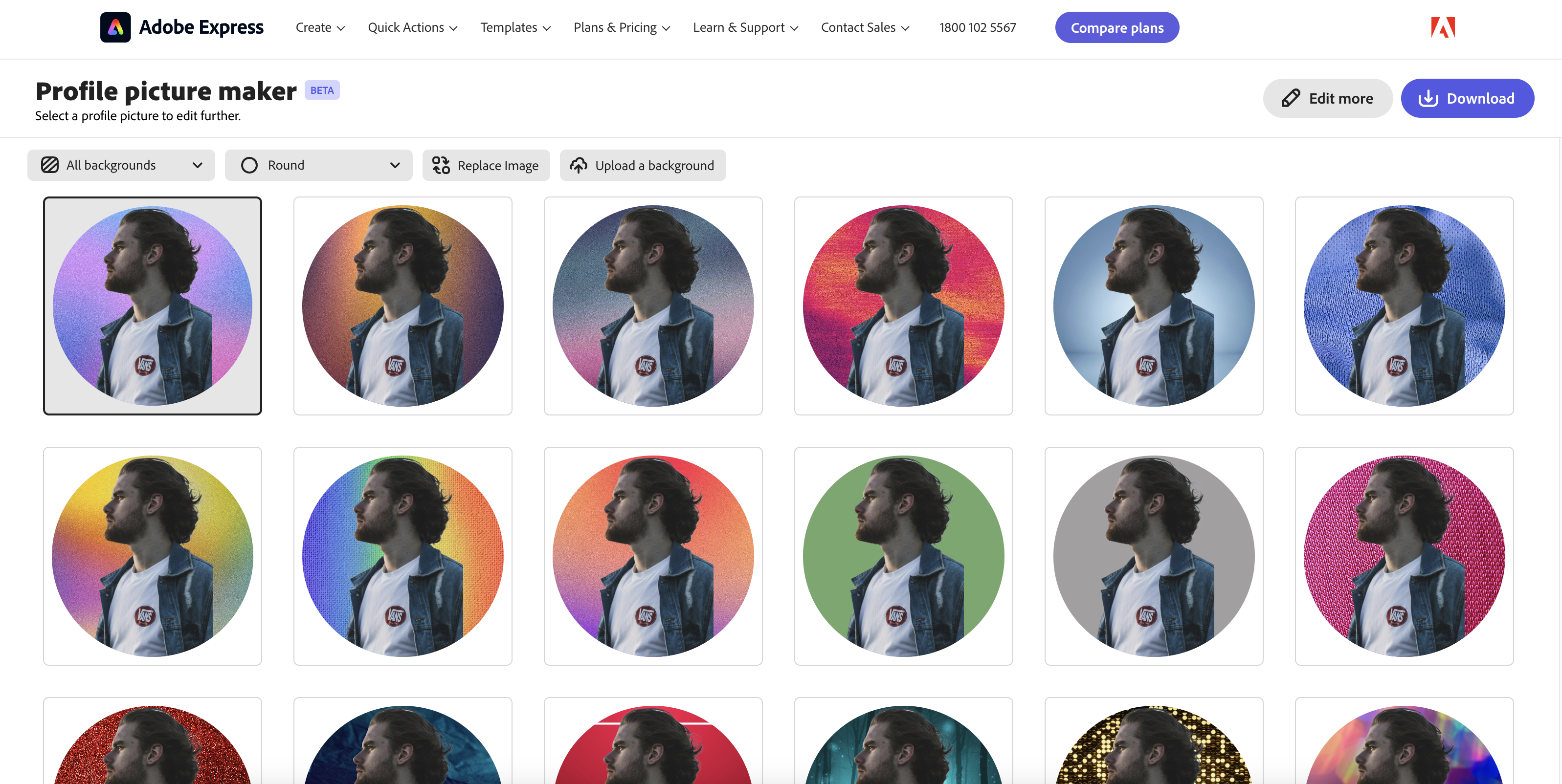 Adobe Express profil resmi düzenleyicisi