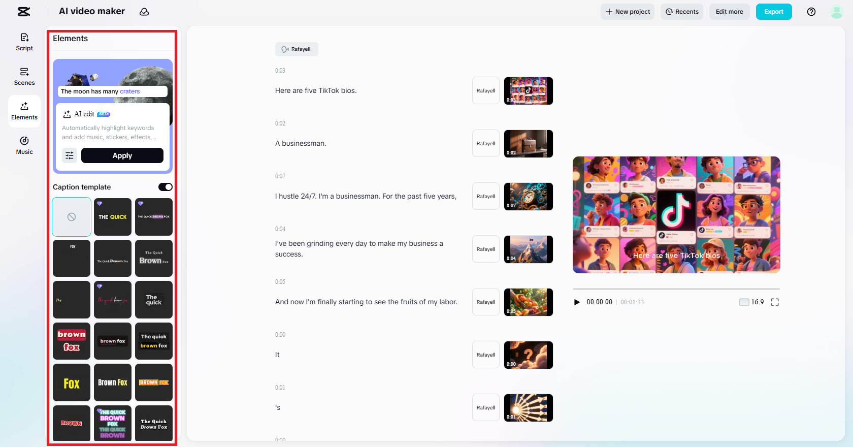 Tambah elemen pada video anda