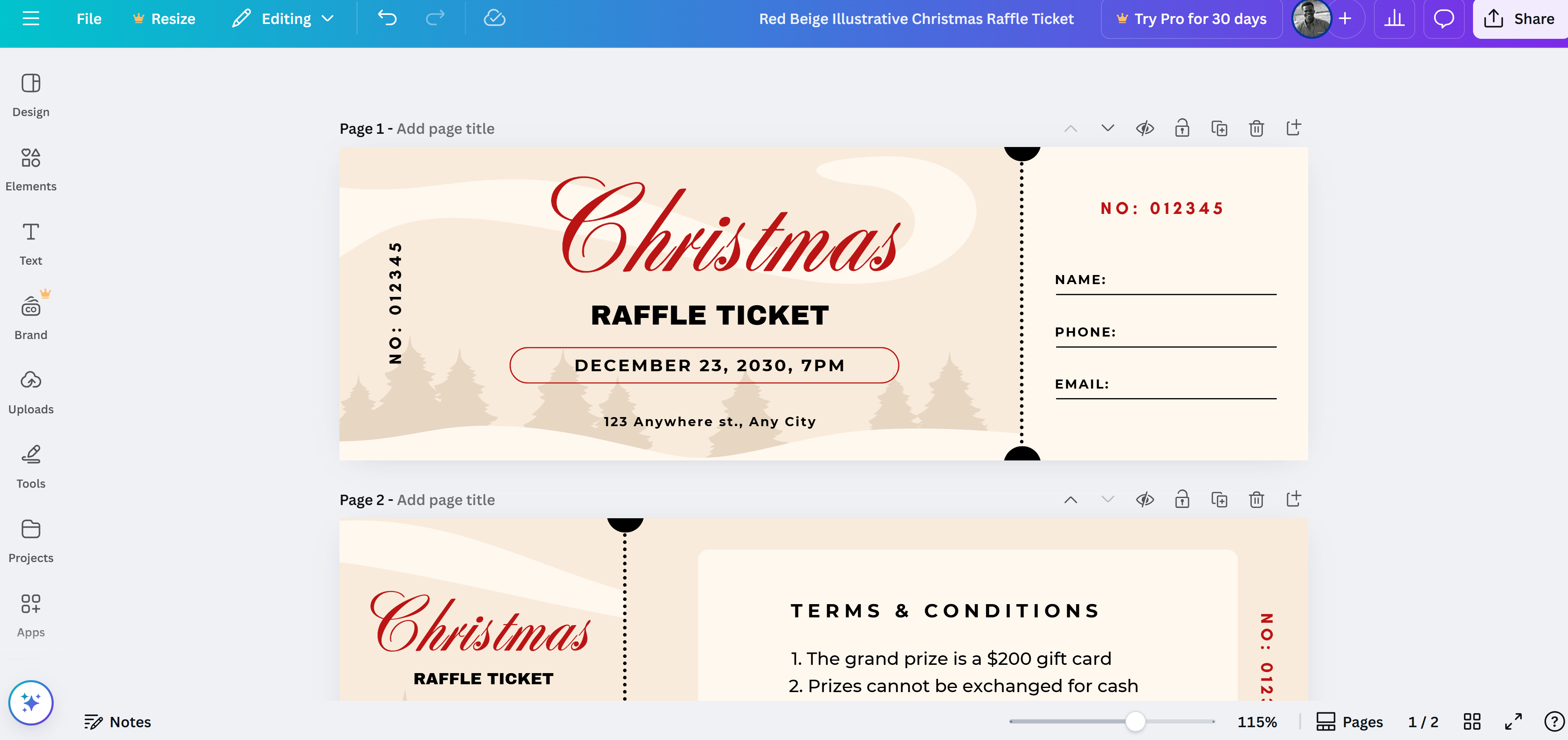 Creador de boletos para la rifa de Canva