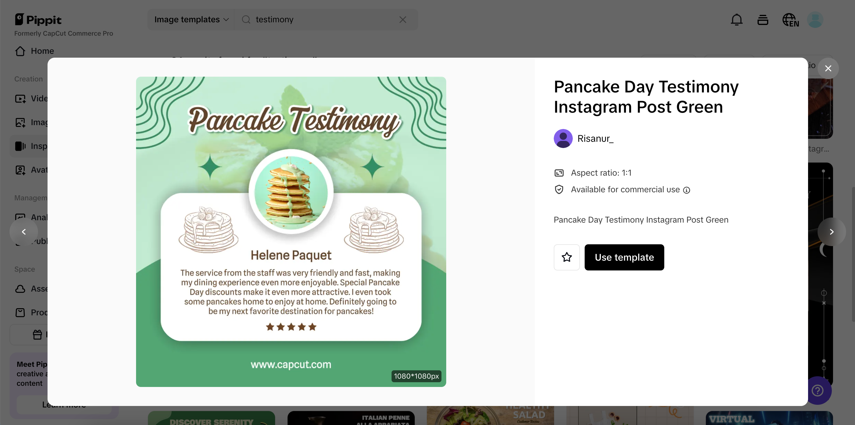 Select a testimonial template