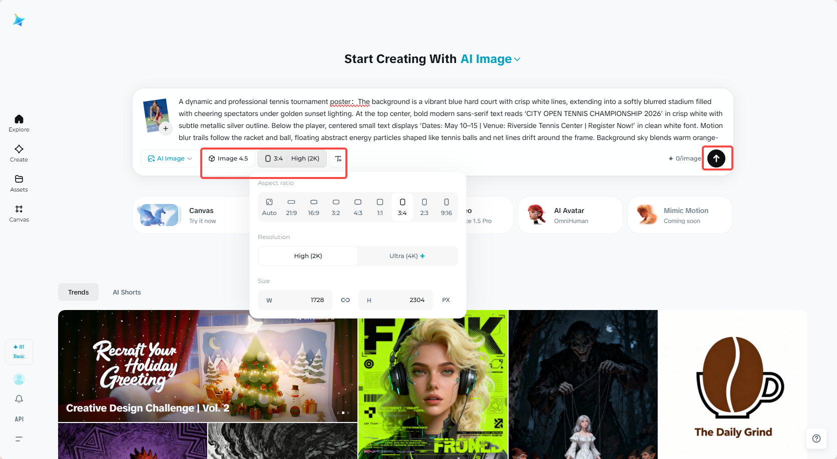 Adjust the image generation settings and generate