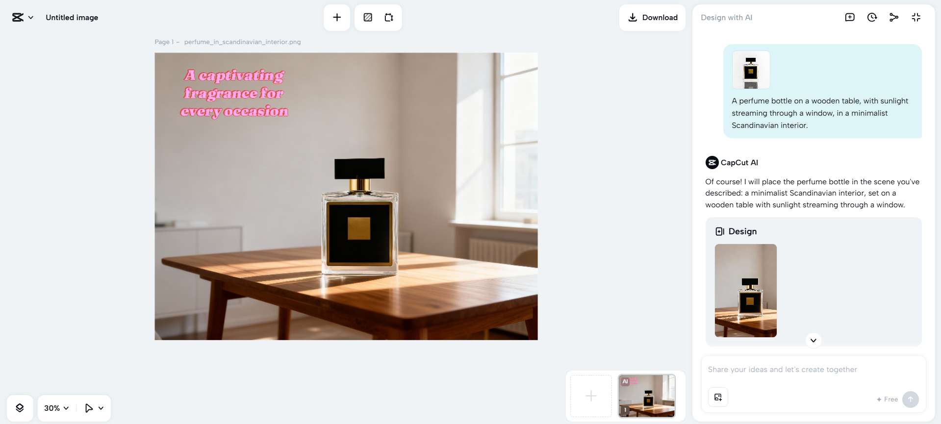 CapCut Web AI product photography generator