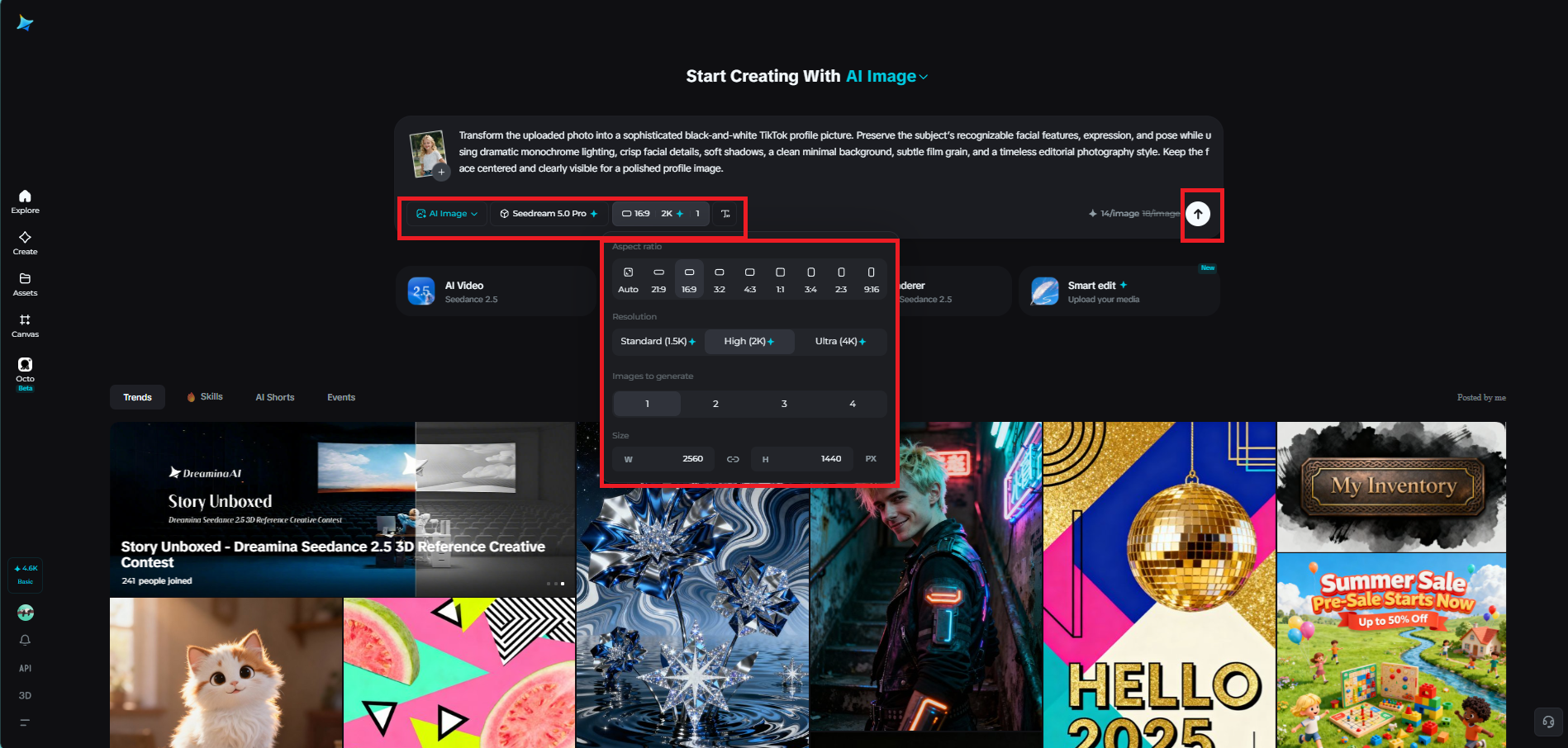 Choose Seedream 5.0 Pro and generate your PFP