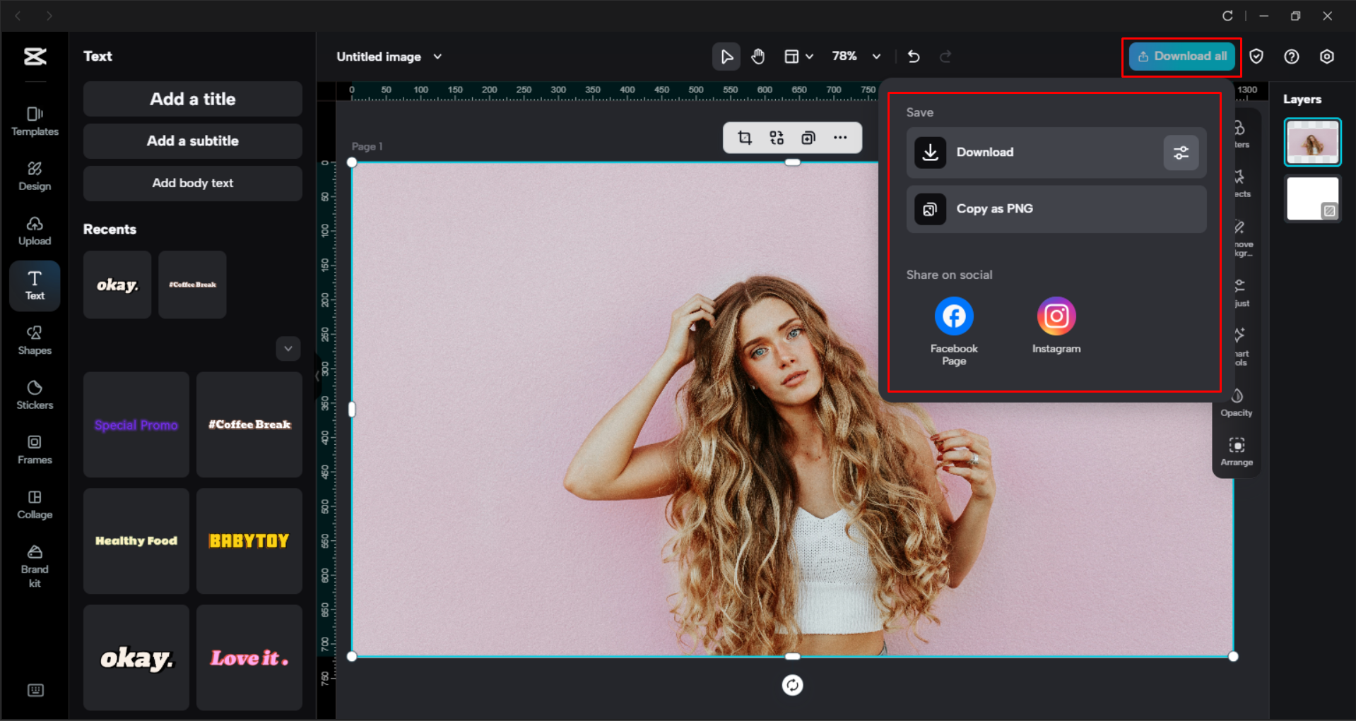 Herunterladen des Bildes vom CapCut Desktop-Video-Editor