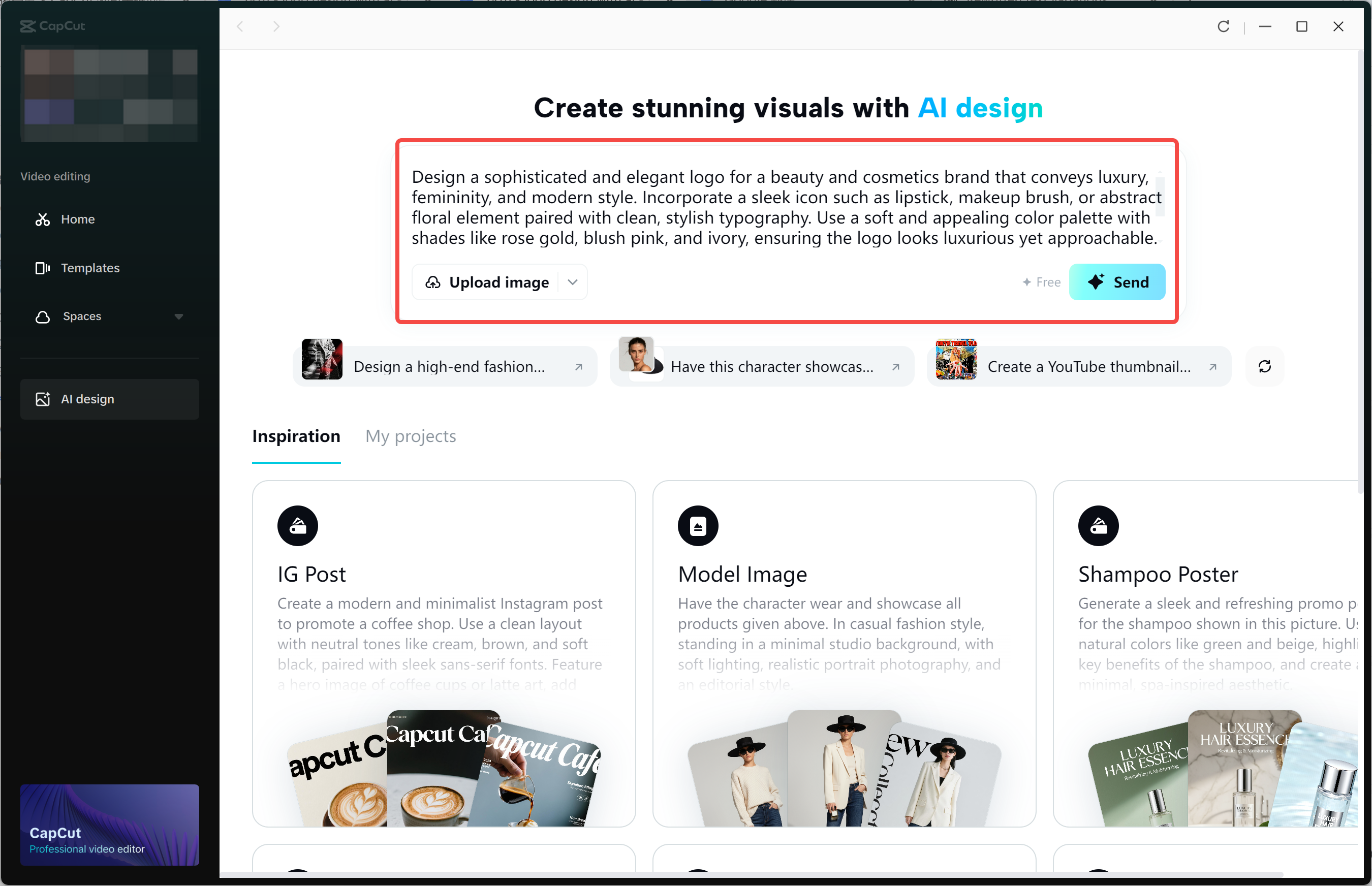 Paggamit ng AI para sa pagbuo ng disenyo ng logo ng kagandahan sa CapCut desktop video editor