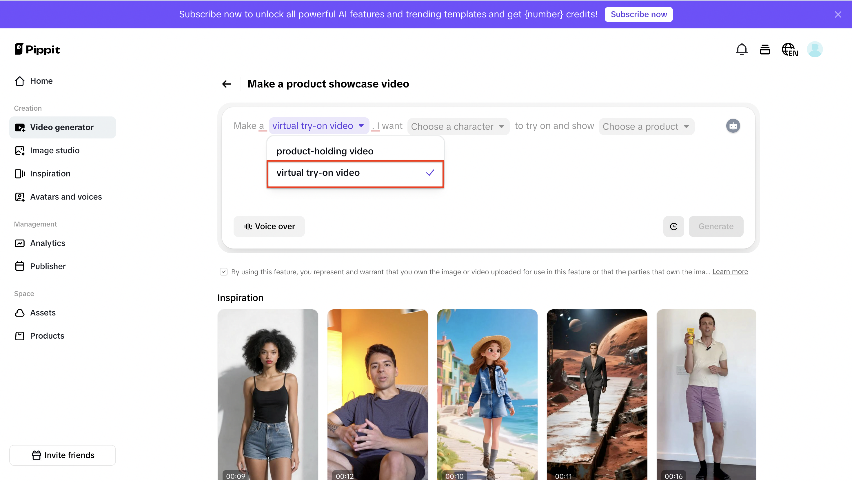 Piliin ang virtual try-on video option