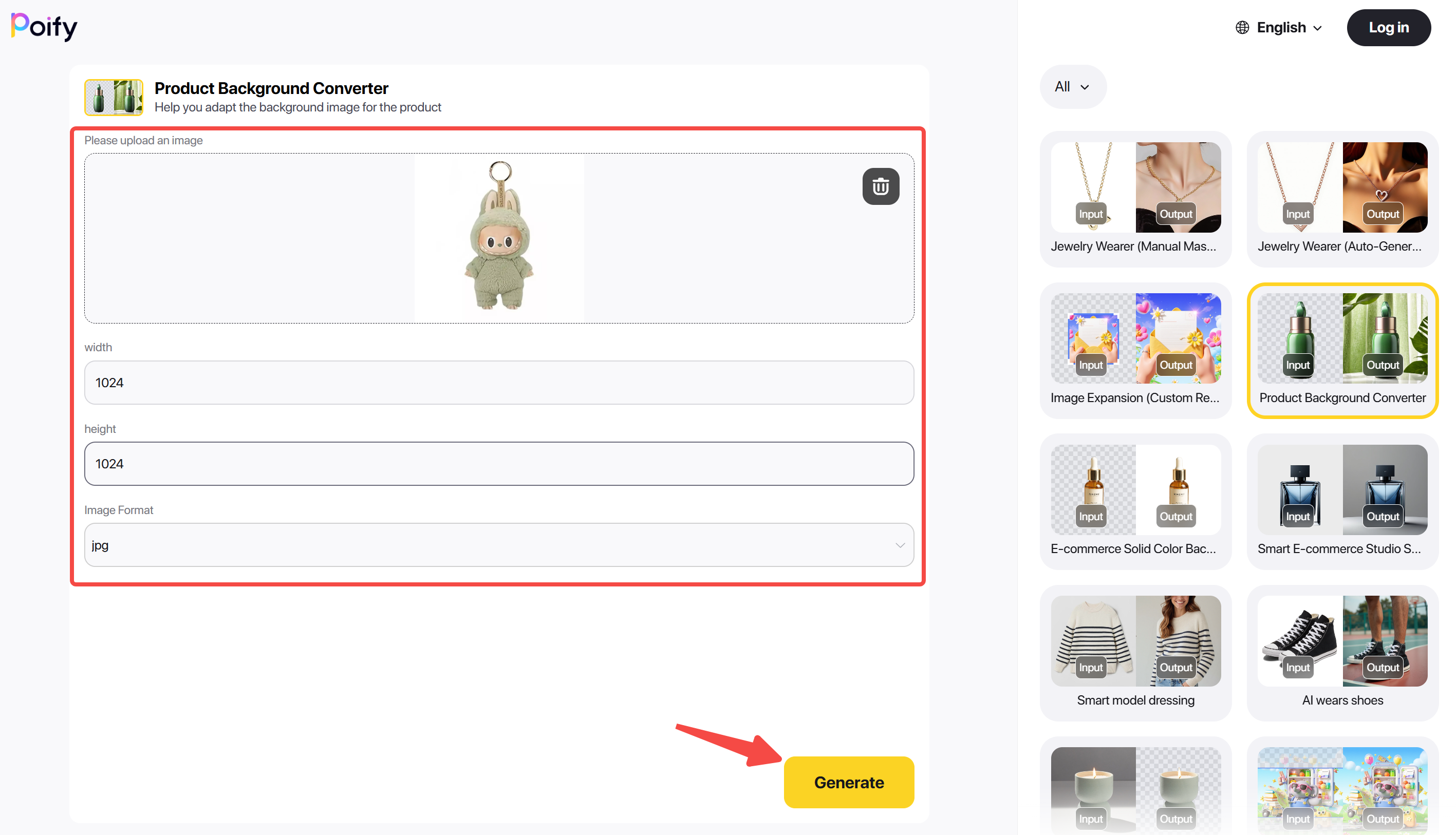 Uploading the product image on Poify