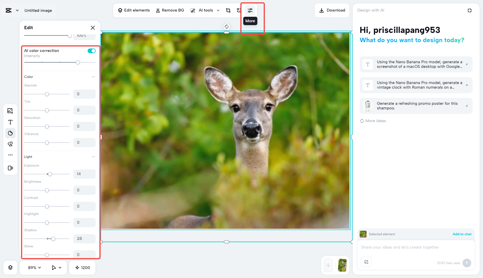 Adjust the image color and light