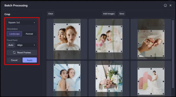 Interface of BeFunky - a user-friendly tool to batch crop images