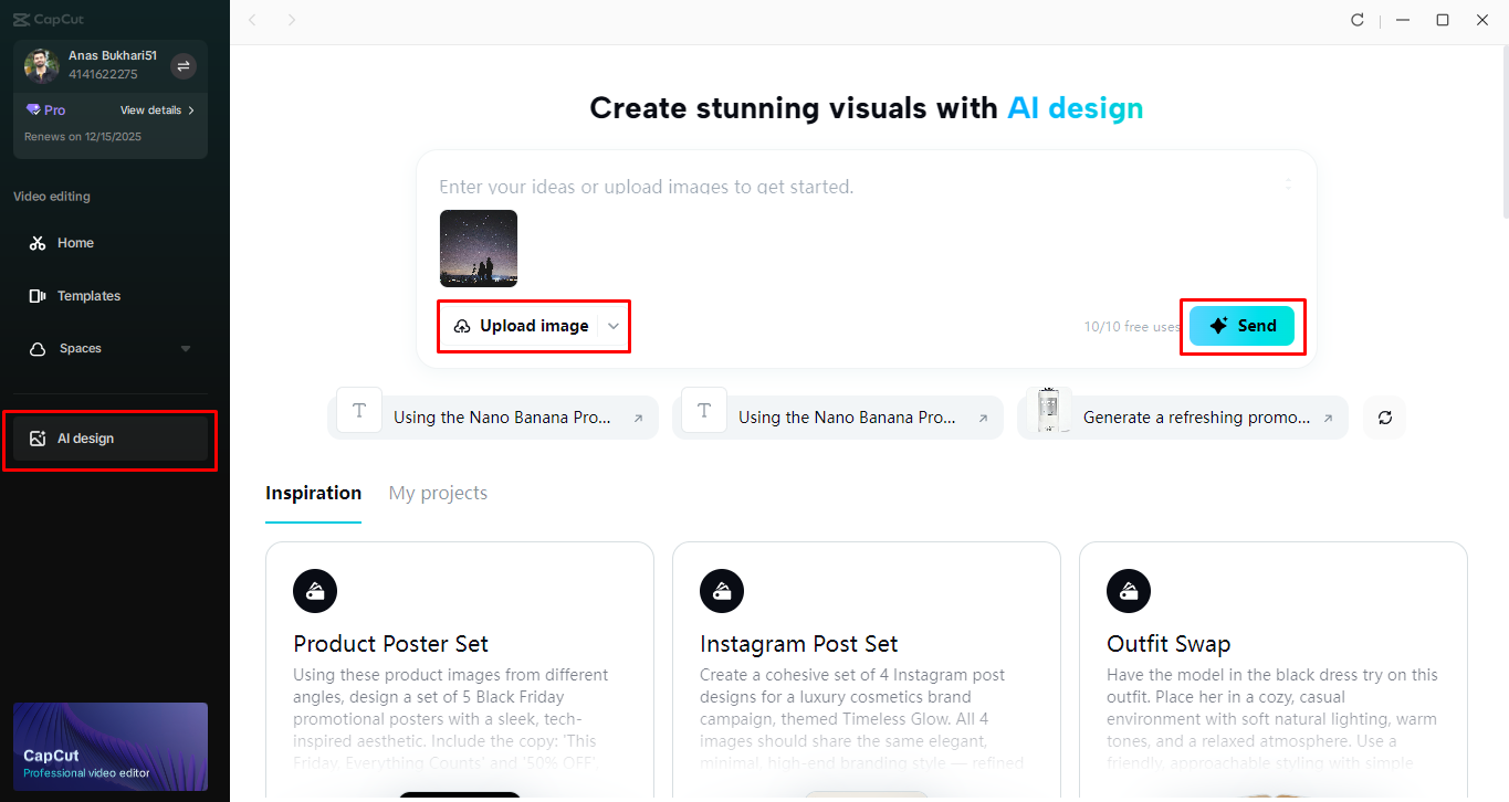Accessing AI design in the CapCut desktop video editor