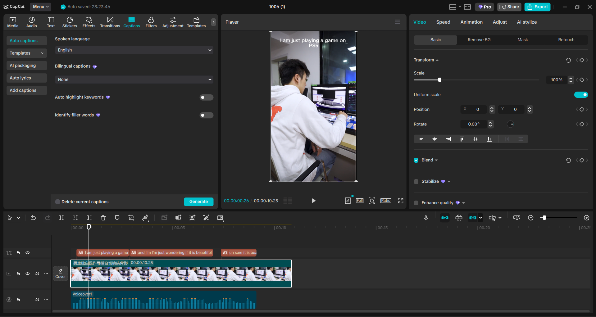 Interface of the CapCut desktop video editor - a quick way to add captions to TikTok videos