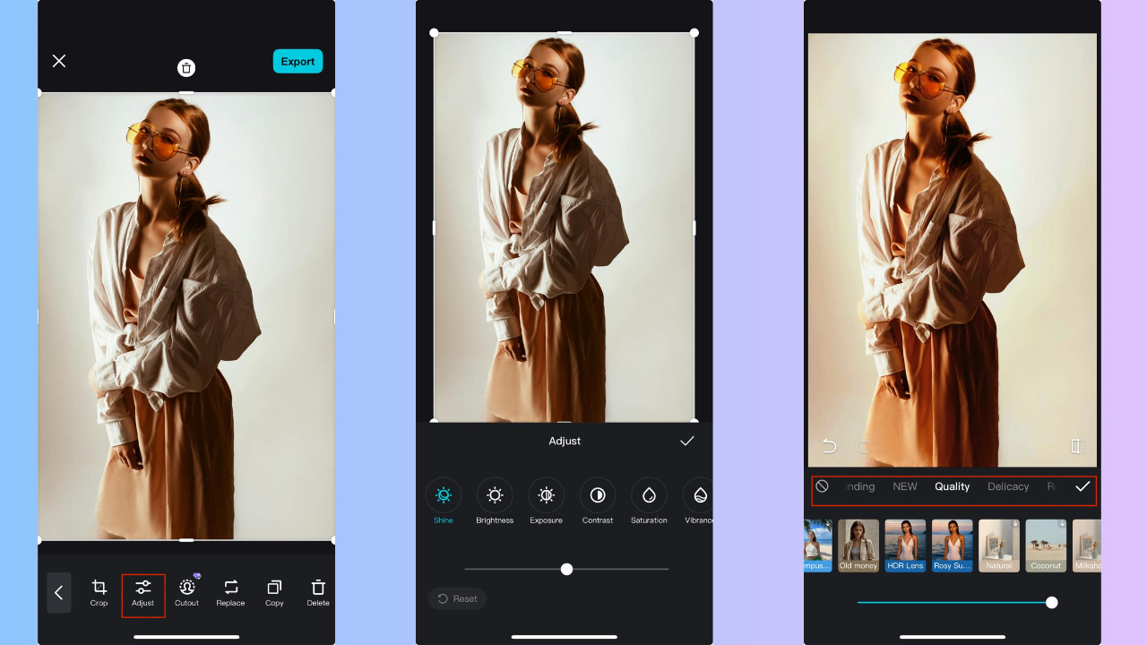 adjust and add filter