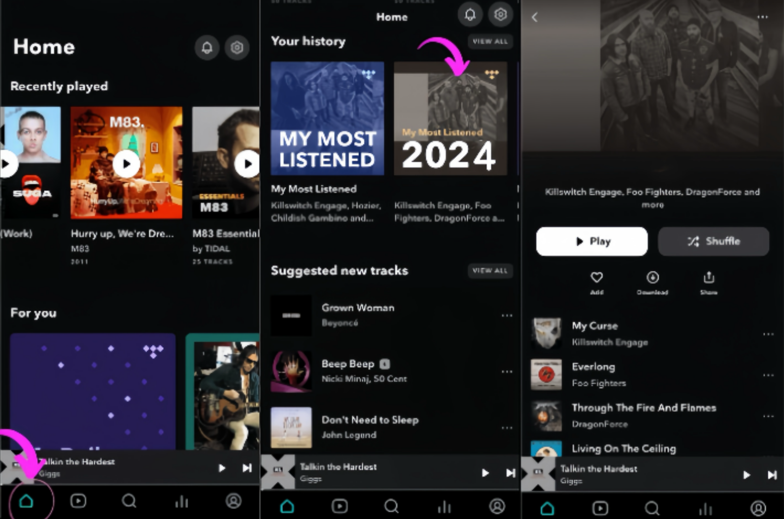 Showing how to access the Tidal Rewind on a mobile