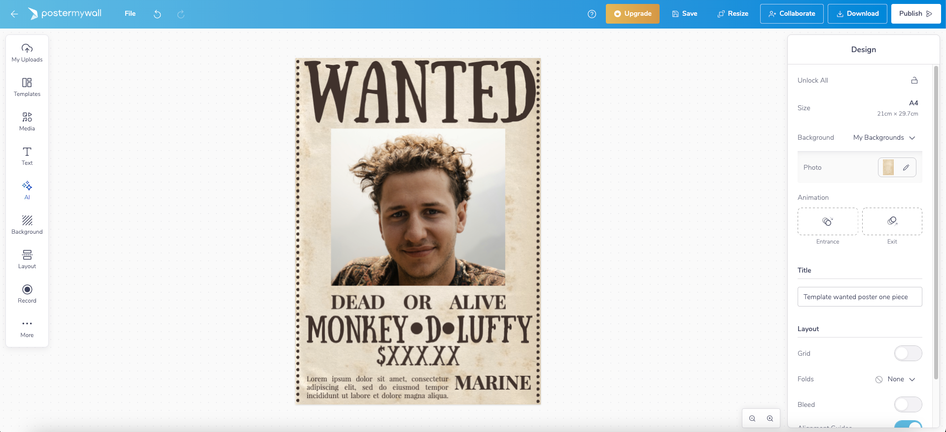 wanted poster One Piece template