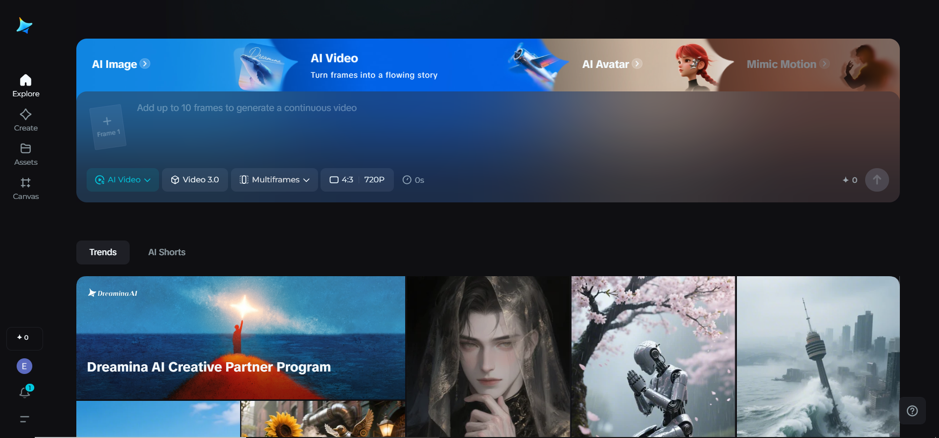Pagina iniziale di Dreamina